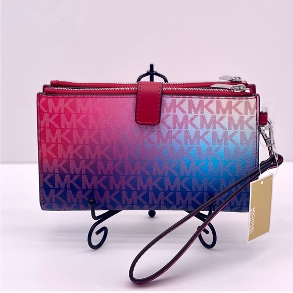 Michael Kors jet set double zip wristlet wallet phone case dk raspberry Multi - Picture 7 of 11